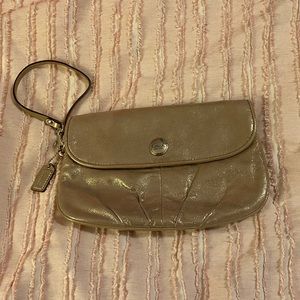 Light Gold Metallic Genuine COACH Wristlet/Clutch